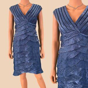 Adriana Papell Blue Ruffled Layered Cocktail Formal Dress